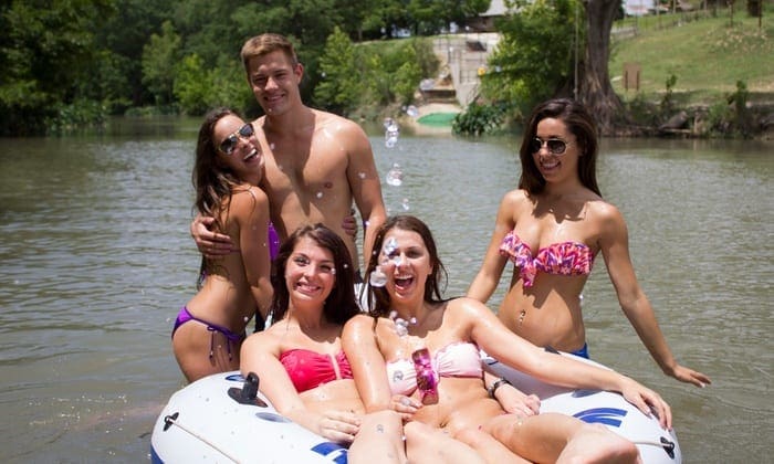 Friends tubing the river in Austin